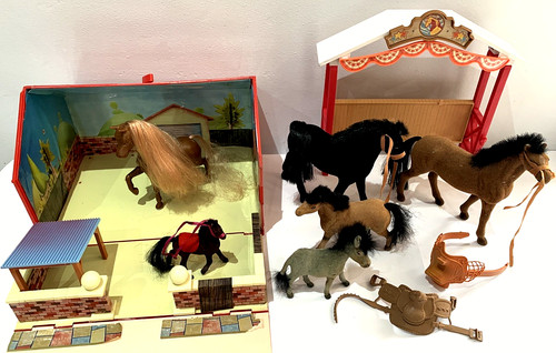 Vtg flocked horses donkey - flocked,