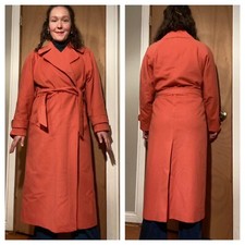 Henri Bendel Wool Cashmere Long Belted Wrap Coat Sz 10 Coral Feminella England