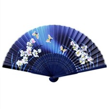 SILK HAND FAN 8" Blue