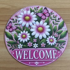20 X 20cm Beautiful Welcome Daisy & Butterfly Themed Design Wooden Sign Gift