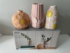 Next Set Of 3 Small Ceramic Hand Painted Flower Vases - New/Boxed