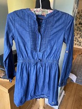*TOMMY HILFIGER* girls' chambray denim dress, pintucked bodice; tab sleeve, 8-10