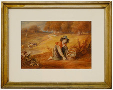 Framed Mid 19th Century Watercolour - The Young Forager