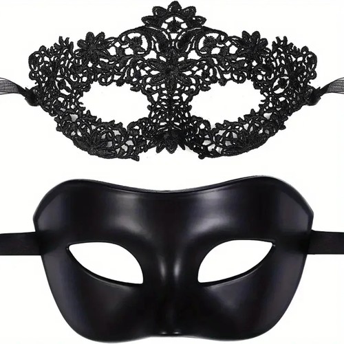 2pcs black lace masquerade - black,