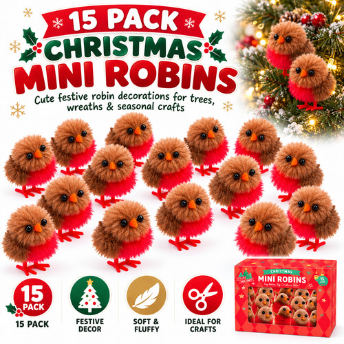 15pcs mini christmas robins - mini,