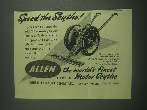 1953 allen motor scythe - scythe, ad