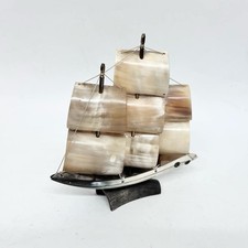 Vintage Scottish Horn Ship, Folk Art Maritime Nautical Mid Century Decor