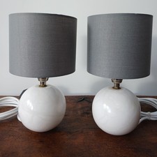 Exquisite Pair of  Solid White Alabaster Vintage French Table / Bedside Lamps