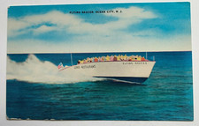 Vintage NJ Postcard Ocean City Chris Restaurant Flying Saucer Speedboat boat