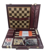Faux Leather Case Foldable Burgundy Red Backgammon Chess Playing Cards Travel