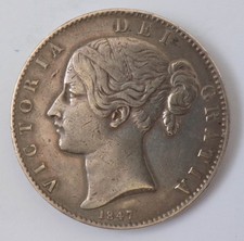 Queen Victoria young bun-head silver crown coin 1847 