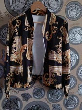 womans short baroque design lightweight jacket size 1xl / 18 black and gold new