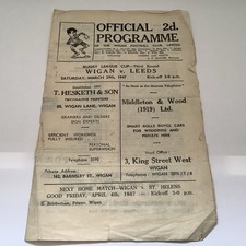 WIGAN V LEEDS RUGBY LEAGUE CHALLENGE CUP THIRD ROUND MATCH PROGRAMME 1947