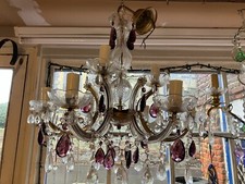 ANTIQUE 1930S FRENCH MARIE THERESE CRYSTAL CHANDELIER 9 LIGHTS AMETHYST CRYSTAL