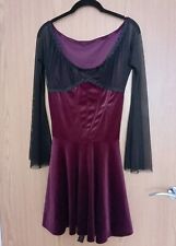 Moonmaiden Gothic Clothing Black Burgundy Velvet Lily Munster Mini Dress S 10-12