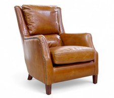 Brand New 100% Real Leather Accent Armchair Tan Distressed Free Delivery