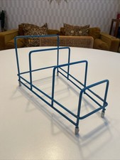 Blue Yellow Plastic Coated Wire Plate Rack Stand Drainer Retro Mod 1960s
