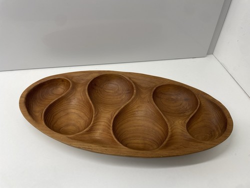 Large oval carved wood divided - wood,