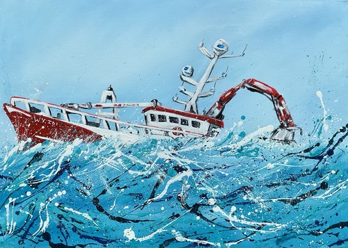 Fishing boat original acrylic - boat,