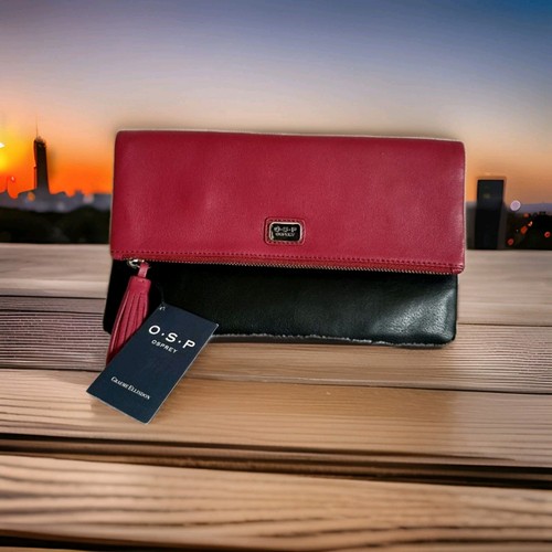Red black leather clutch bag - clutch,