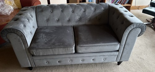 Grey velvet chesterfield suite - grey,