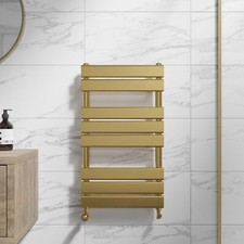 Flat Panel Heated Towel Rail Brushed Brass - 800 x 450mm Wall Mounted Bathroom