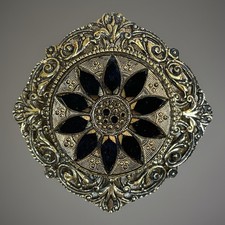 Sphinx Large Victorian Revival Brooch Vintage Filigree Black & Gold Tone