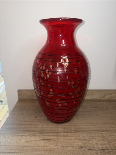 Large 34cm red art glass - large, vase