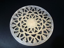 VINTAGE LARGE TEAPOT COASTER TRIVET 157mm SILVER PLATED BRASS W/ GLASS BASE A/F
