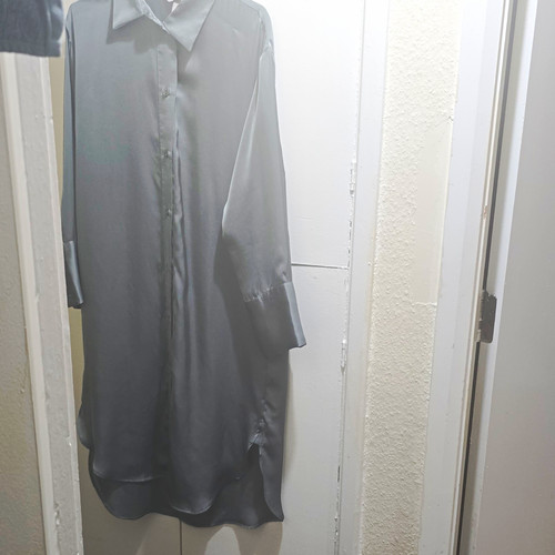 Grey satin collared button - satin,