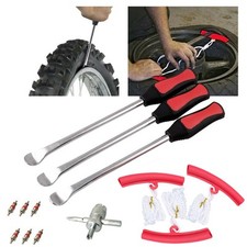 3x Motorcycle Tire Lever Tool Spoon Iron Changing + 3 Wheel Rim Protector Sleeve