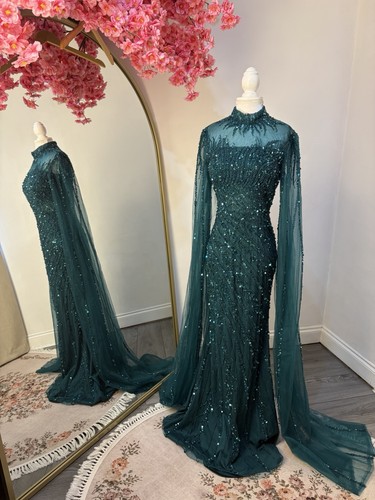 Green high neck sequin beaded - green,