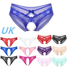UK Sexy Men's Sissy Lace Briefs Low Rise Crotchless Panties Hollow Out Underwear