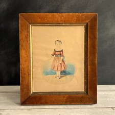 19th Century Folk Art Painting Watercolor Child Tartan Sash and Riding Crop