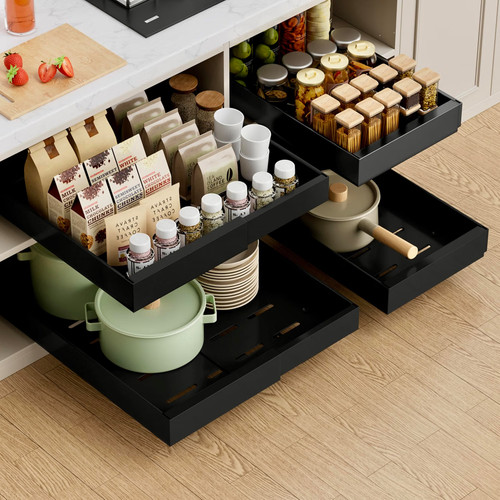 Pull out cabinet organizer - out,