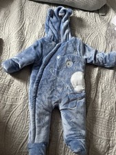 Fluffy Pramsuit 3-6 Months mothercare Blue Bear 