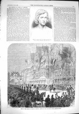 Original Old Antique Print 1869 Prince Wales Chester Grosvenor Hotel Bust Hunt