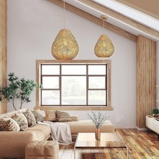 Natural Woven Pendant Lamp Shade Bamboo Ceiling Lights Chandeliers Living Room