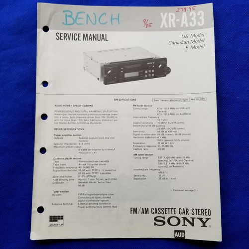 Sony a33 service manual - xr-a33,