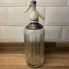 Vintage Retro Schweppes Etched Glass Soda Water Syphon Bottle With Collar