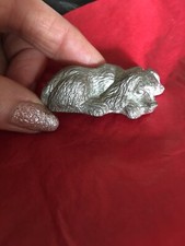 Vintage White Metal Miniature Lying Gundog,Spaniel Pup Dolls House Dog