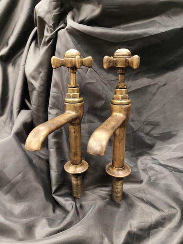 Aged bare brass pillar taps - pillar,