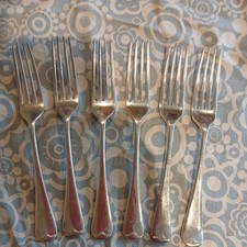 SET 6 VINTAGE SILVER PLATED DESSERT FORKS, OLD ENGLISH PATTERN EPNS A1 