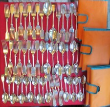 57 Fiddle Design Silver Plate Spoons Forks Servers Teaspoons & 3 Catering Rolls