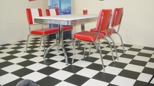 American Diner Furniture 50s Style Retro White BoothTable And 4 Red Chairs
