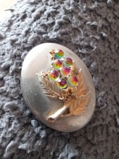 Vintage Silver Coloured Trinket/Pill Box with Crystal Decoration