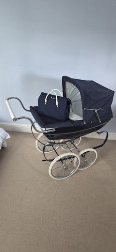 Vintage silver cross pram - silver, navy