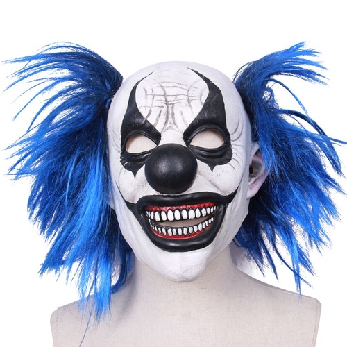 Latex blue hair smiling clown - blue,