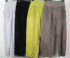 NEW LADIES ITALIAN LAGENLOOK 2 POCKET BOHO LINEN HAREM BAGGY PLAIN TROUSERS