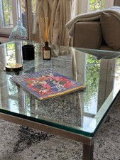 Modern Florence Knoll Style Glass Stainless Steel Square Coffee Table